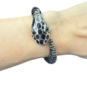 Elegant Black and Silver Snake Bracelet Watch
